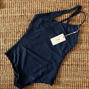 MIKOH Pahoa High Neck Cross Shoulder Sporty One Piece in Drop Off Blue NWT